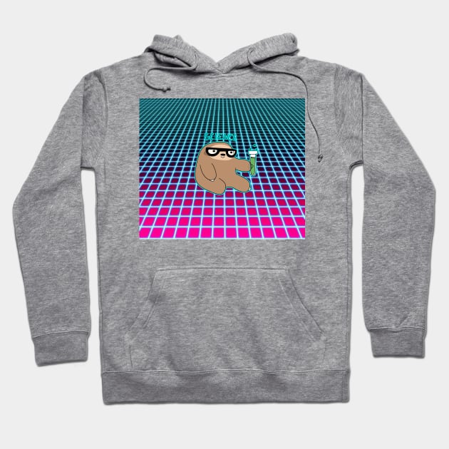 Science Sloth Vaporwave Grid Pattern Hoodie by saradaboru